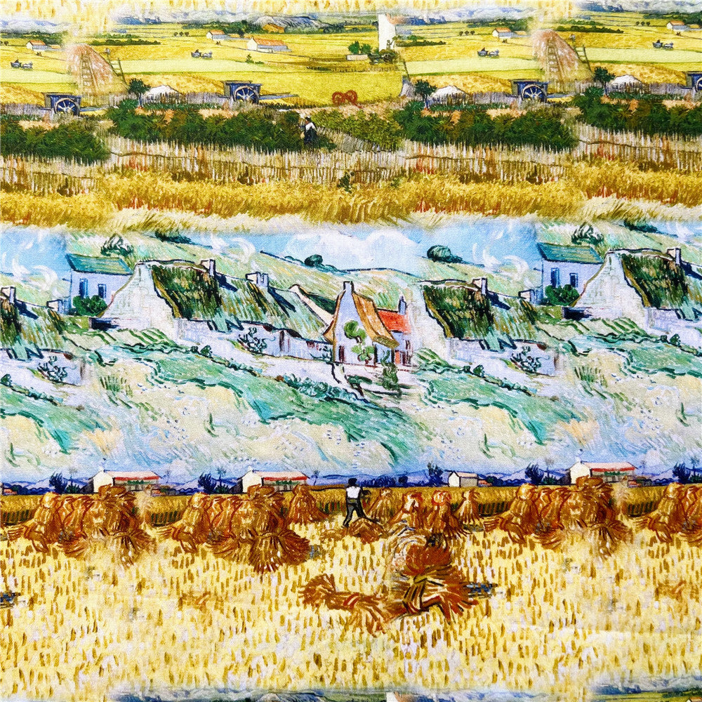 Oil Painting Wheat field Cotton Fabric Sewing Quilting Patchwork Needlework Handmade DIY Skirt clothing Pillowcase Material