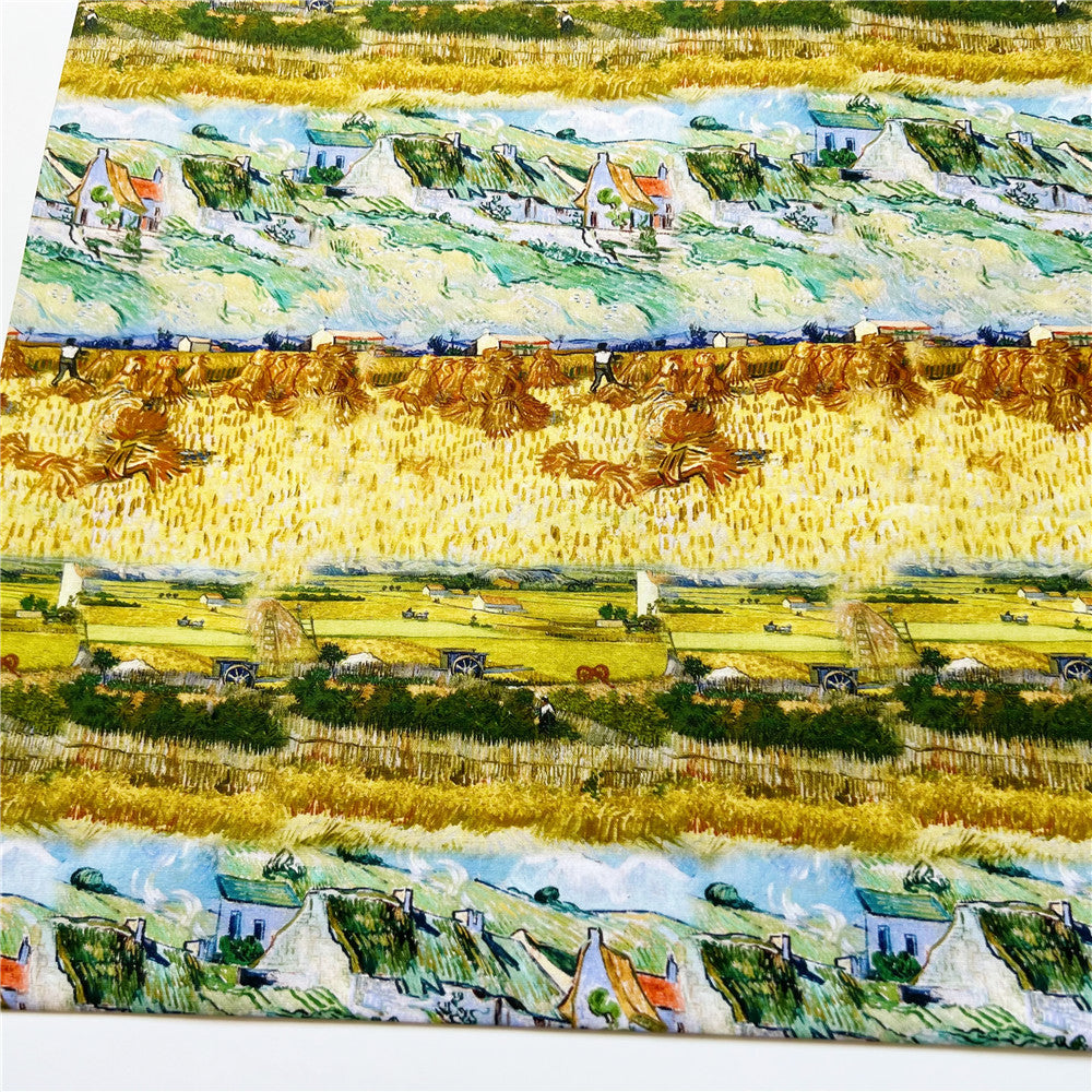 Oil Painting Wheat field Cotton Fabric Sewing Quilting Patchwork Needlework Handmade DIY Skirt clothing Pillowcase Material