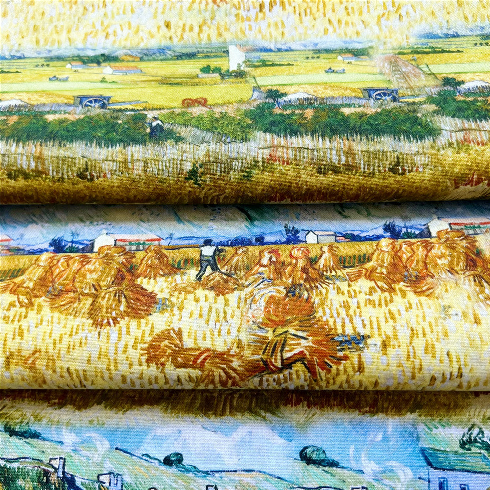 Oil Painting Wheat field Cotton Fabric Sewing Quilting Patchwork Needlework Handmade DIY Skirt clothing Pillowcase Material