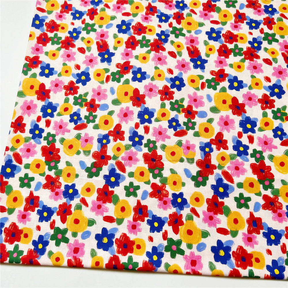 Summer cute crayon flowers digital cotton fabric cheongsam dress mouth gold bag hat diy table flag fabric