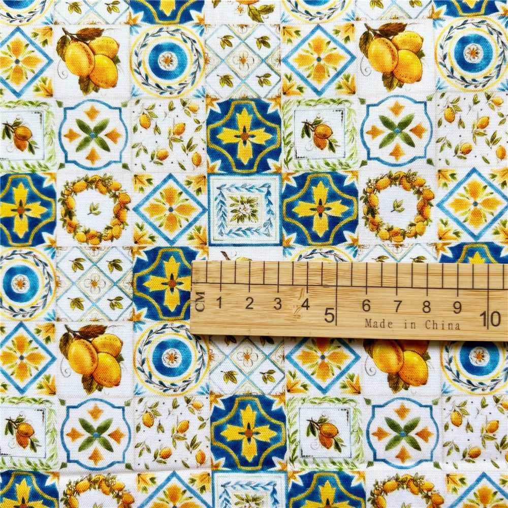 Vintage lemon patchwork print flat fabric hat mouth gold bag fabric pillow dress book clothes purse