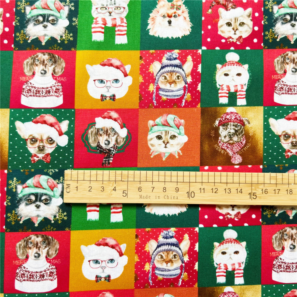 Christmas cute cat and dog set digital printing cotton fabric diy handmade Christmas decoration curtain patchwork