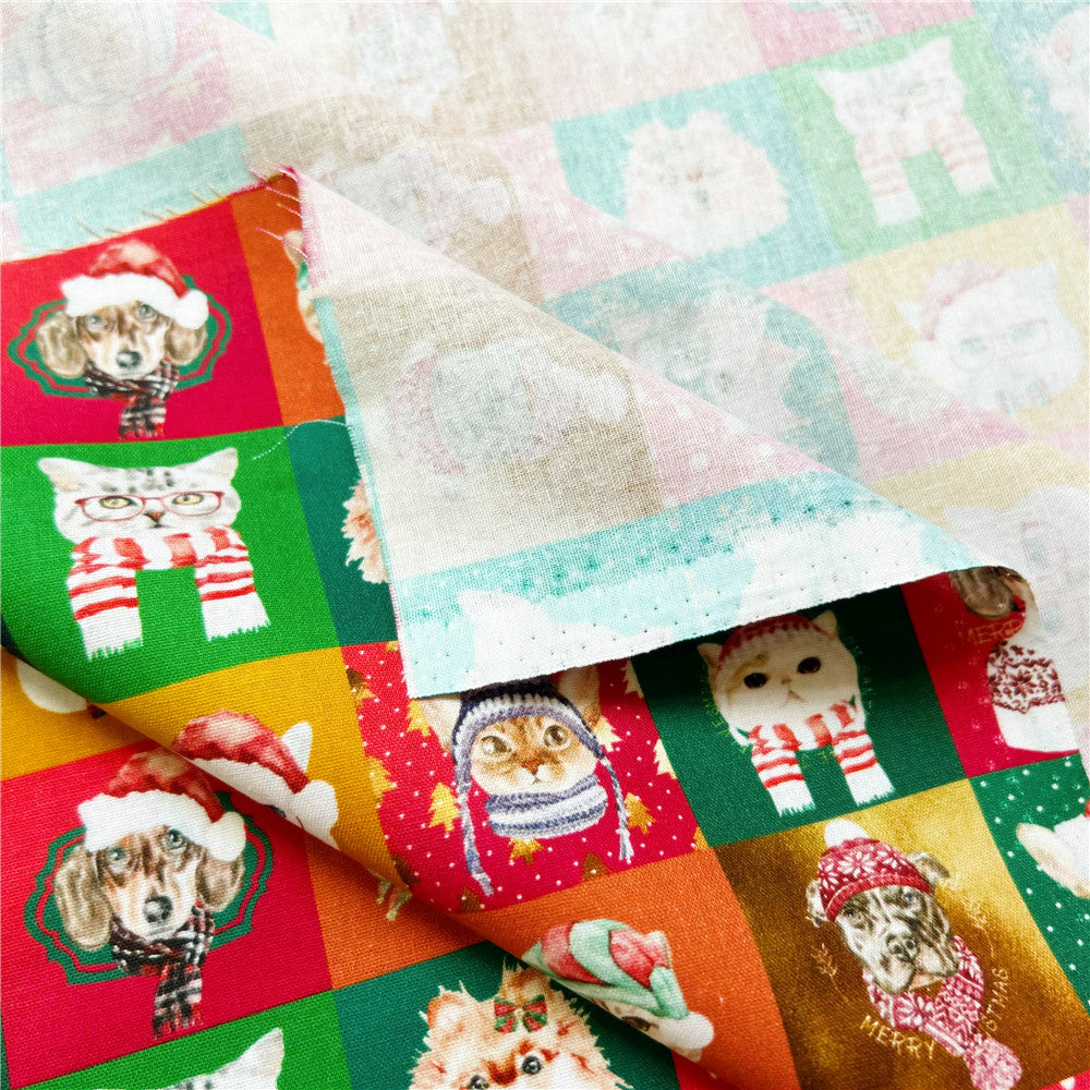 Christmas cute cat and dog set digital printing cotton fabric diy handmade Christmas decoration curtain patchwork