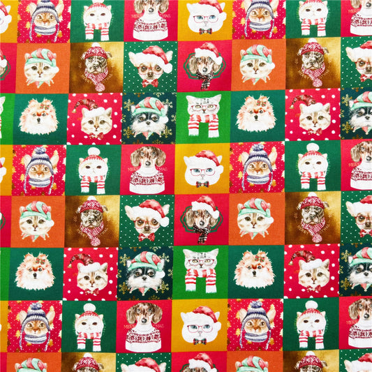 Christmas cute cat and dog set digital printing cotton fabric diy handmade Christmas decoration curtain patchwork