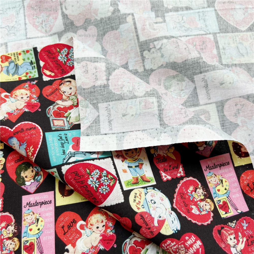 Showa retro love doll card  cotton fabric diy handmade dress children's poncho skirt lolita dress