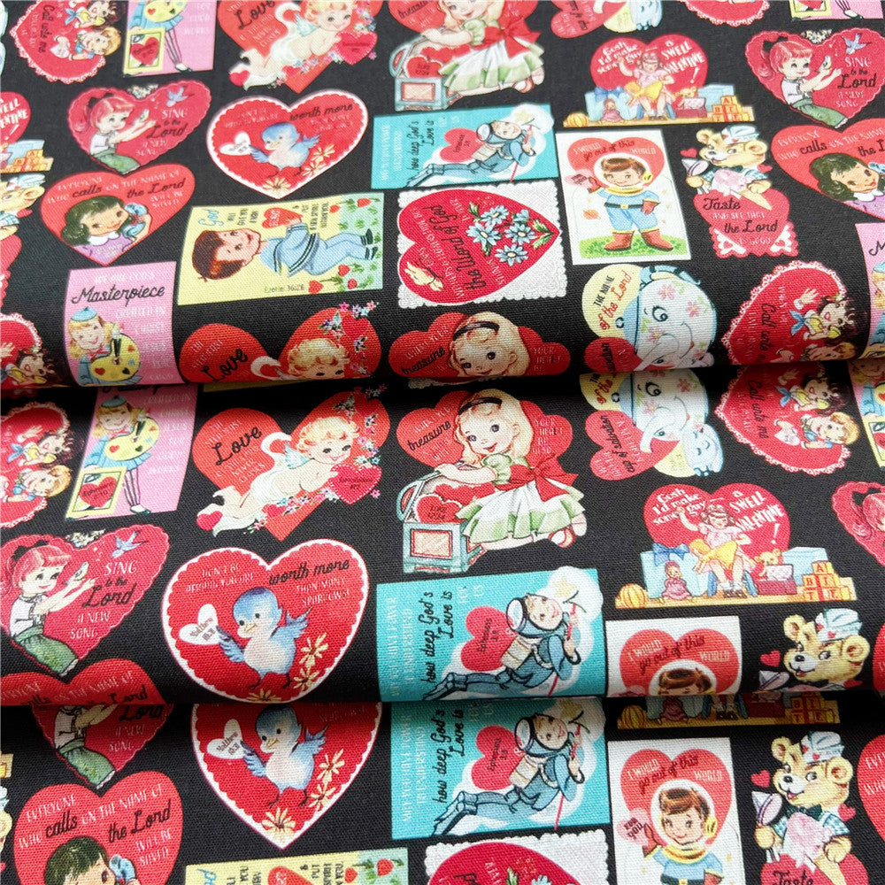 Showa retro love doll card  cotton fabric diy handmade dress children's poncho skirt lolita dress