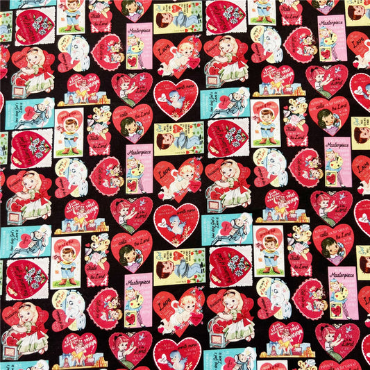 Showa retro love doll card  cotton fabric diy handmade dress children's poncho skirt lolita dress