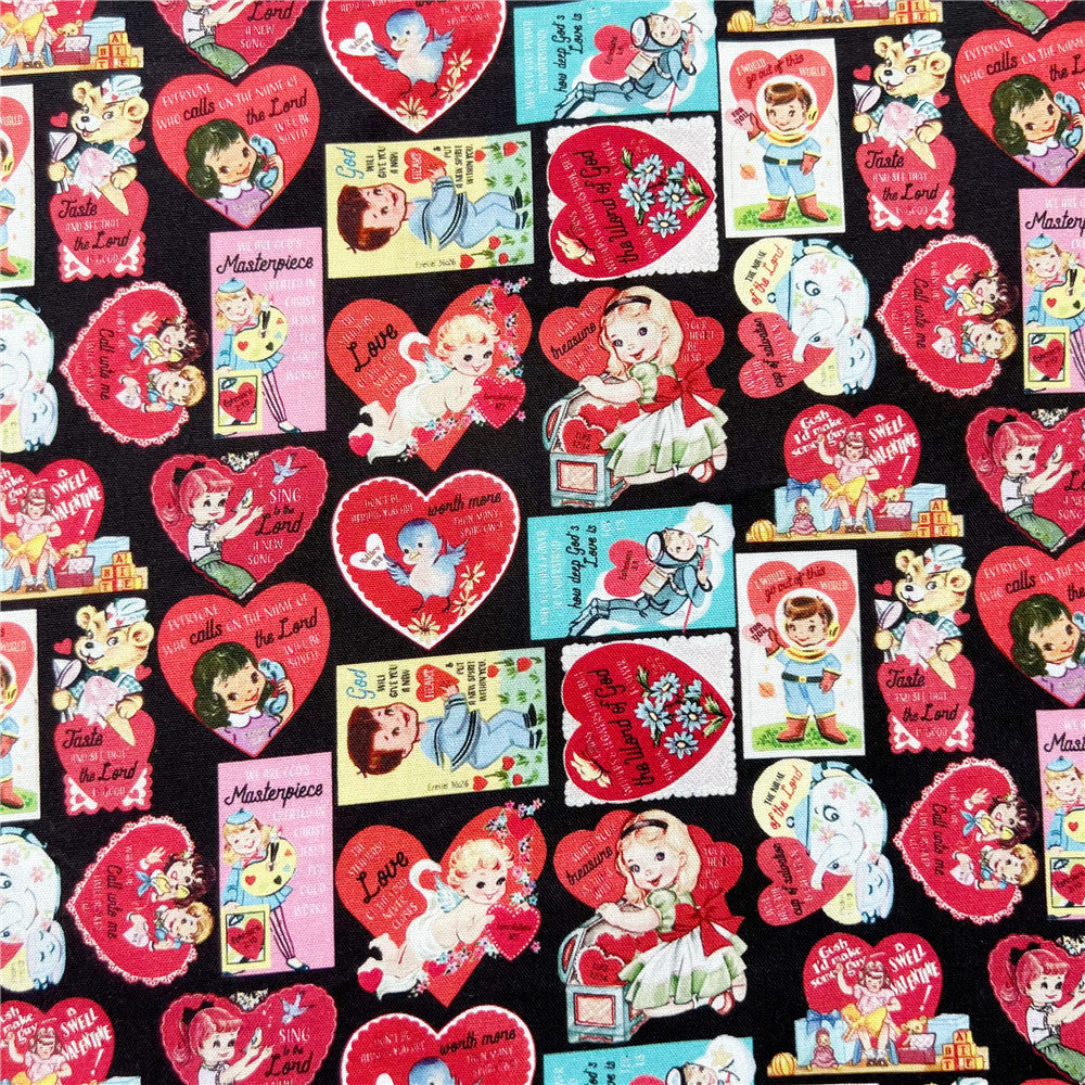 Showa retro love doll card  cotton fabric diy handmade dress children's poncho skirt lolita dress