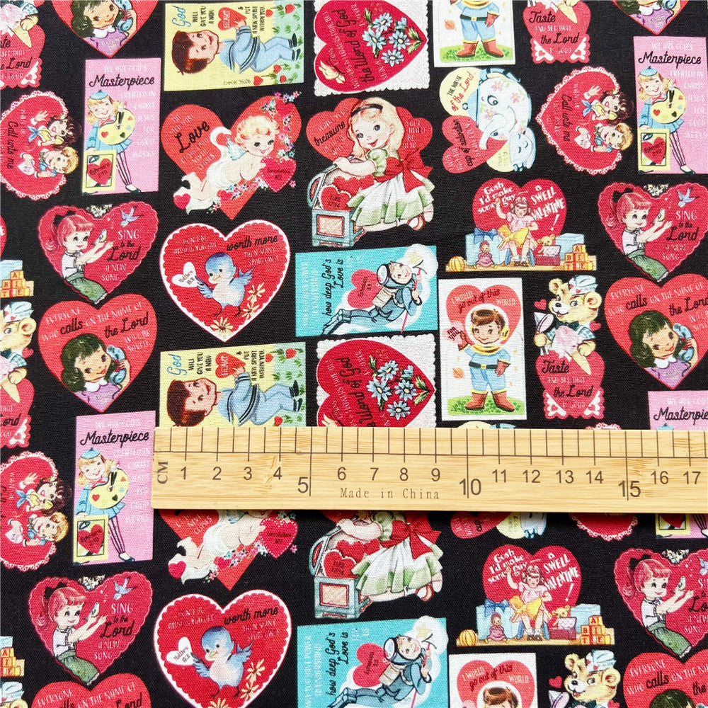 Showa retro love doll card  cotton fabric diy handmade dress children's poncho skirt lolita dress