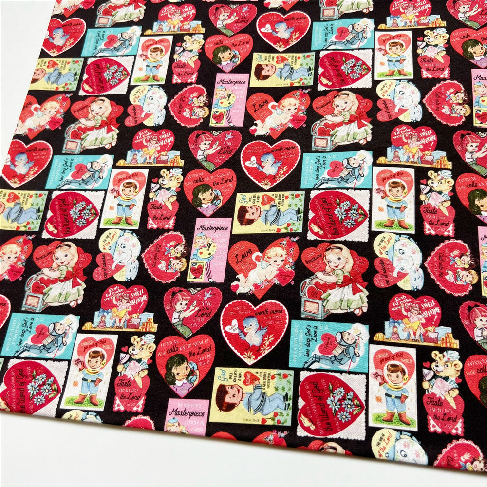 Showa retro love doll card  cotton fabric diy handmade dress children's poncho skirt lolita dress