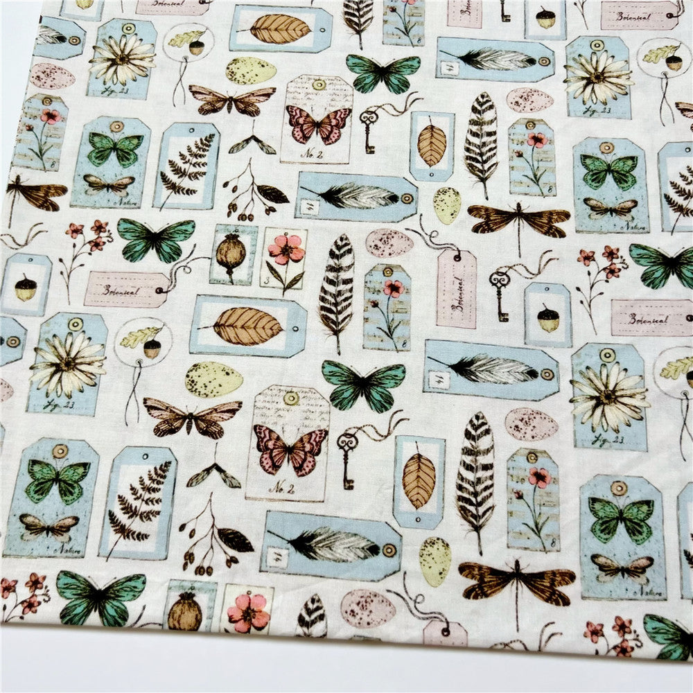 Vintage Feather Flower Butterfly Specimen Cotton Fabric Plain Diy Canvas Table Cloth Book Cloth Table Cloth Hat