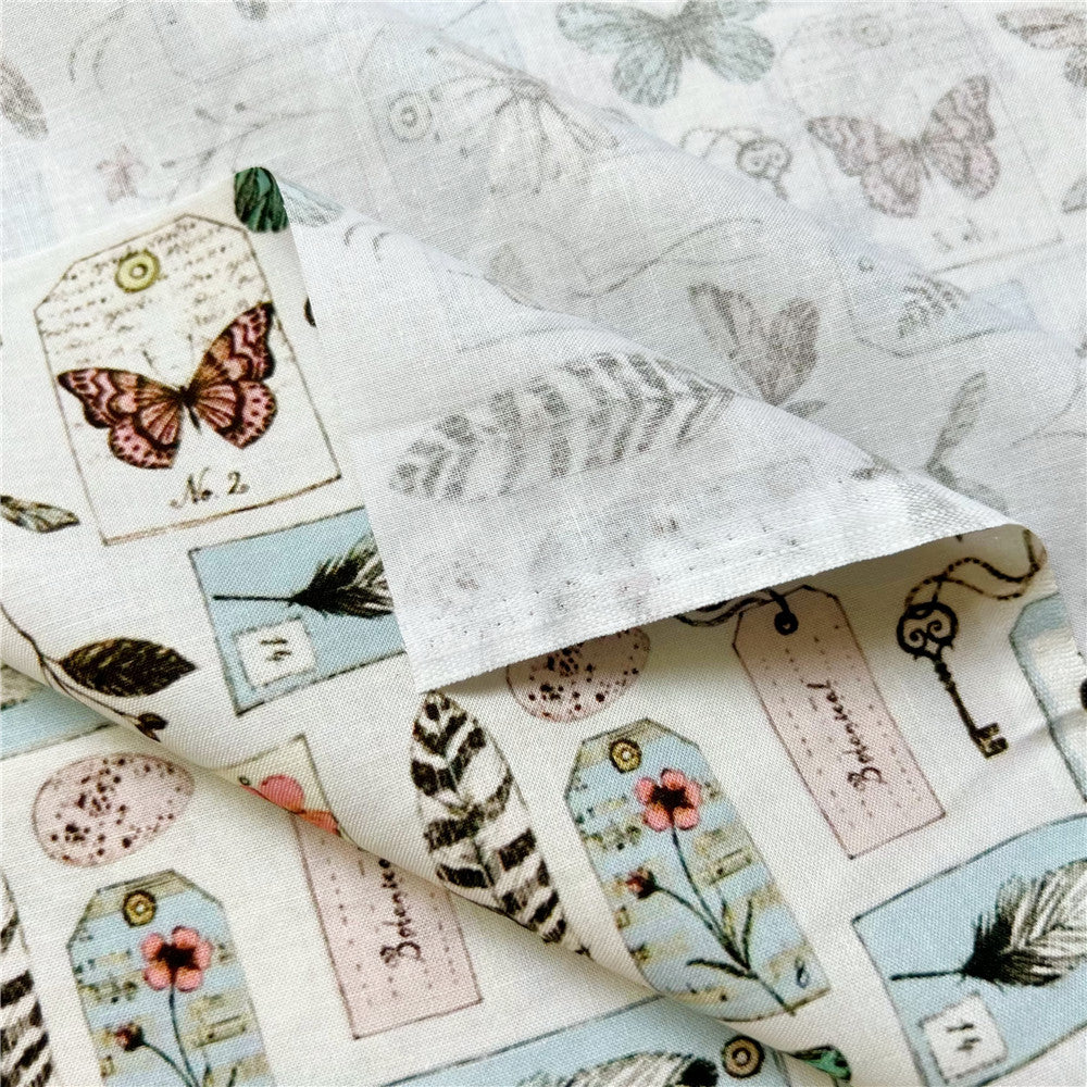 Vintage Feather Flower Butterfly Specimen Cotton Fabric Plain Diy Canvas Table Cloth Book Cloth Table Cloth Hat