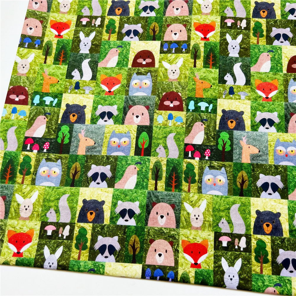 Forest animal head all cotton plain Fabric children's dress with mouth gold bag diy skirt fabric