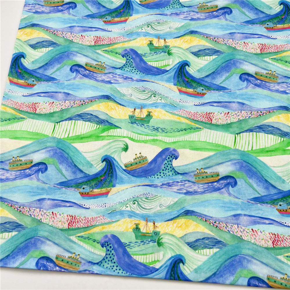 simulation sea wave spray Ship Cotton Fabric for Tissue Sewing Quilting Fabric Needlework Material DIY Handmade Craft