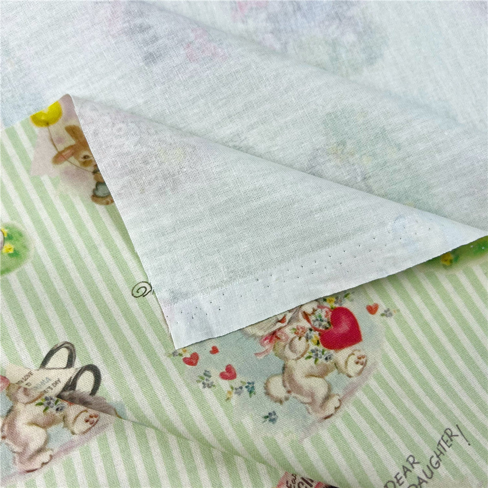 Striped Showa Animal Rabbit Cat Print 100% Cotton Fabric DIY Handmade Sewing Patchwork Quilting Baby Clothes Home Sheet Printed