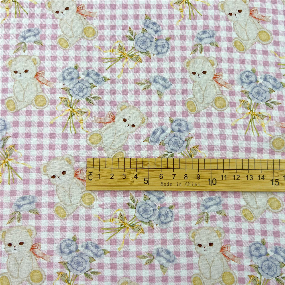 Pink plaid cute white bear 100% Cotton Fabric Material Patchwork Sewing Fabrics Quilt Needlework DIY Cloth baby clothe Material