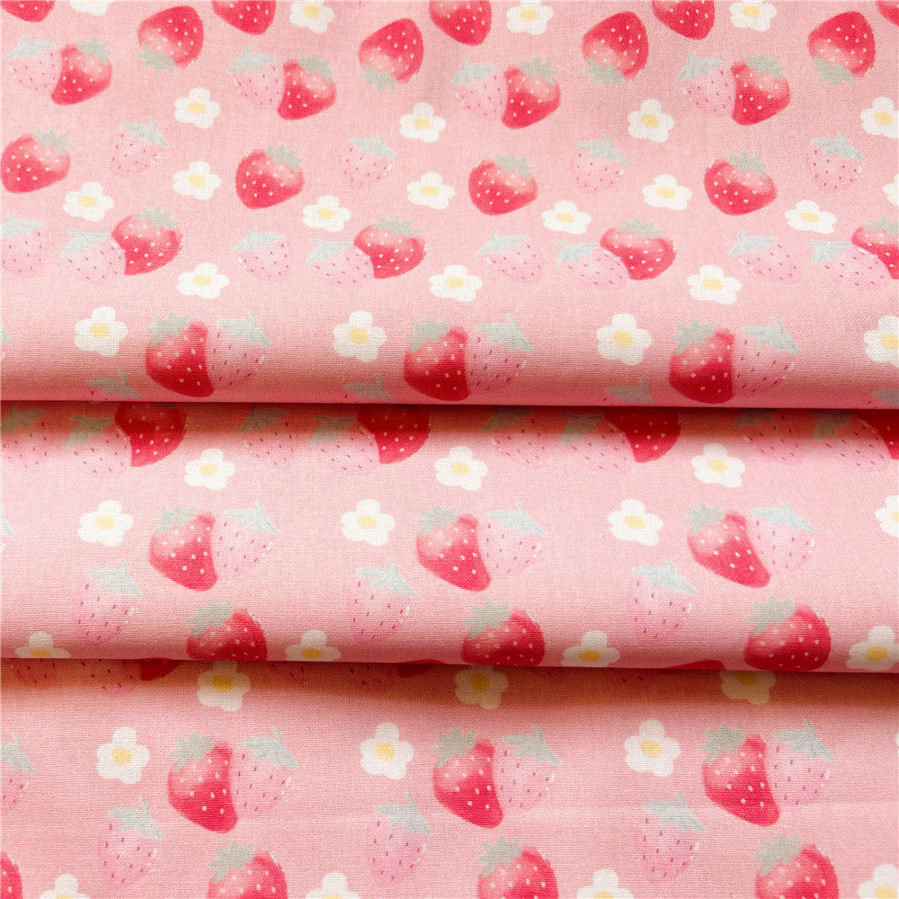 Strawberry fruit pink Cotton Fabric Kitten Printed Cloth Sewing Quilting Fabrics For Patchwork DIY Materials