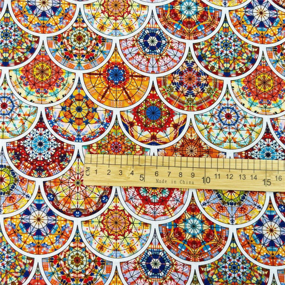 vintage weave ethnic style retro circula  pattern cotton fabric plain dress fabric handmade DIY curtain tablecloth