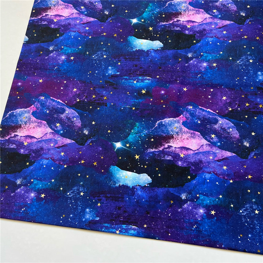 Purple and blue stars and clouds are beautiful Cotton Fabric for DIY clothes, bibs, coated, bed sheets Cotton Cloth Home Decro