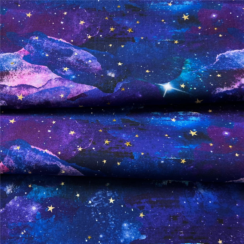 Purple and blue stars and clouds are beautiful Cotton Fabric for DIY clothes, bibs, coated, bed sheets Cotton Cloth Home Decro