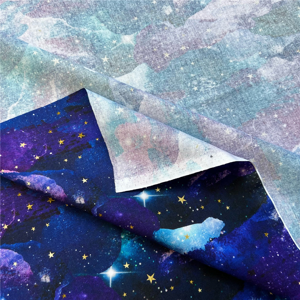 Purple and blue stars and clouds are beautiful Cotton Fabric for DIY clothes, bibs, coated, bed sheets Cotton Cloth Home Decro