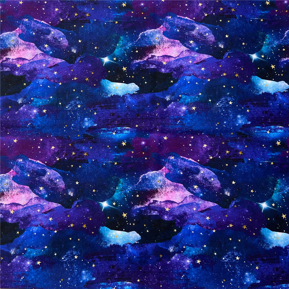 Purple and blue stars and clouds are beautiful Cotton Fabric for DIY clothes, bibs, coated, bed sheets Cotton Cloth Home Decro