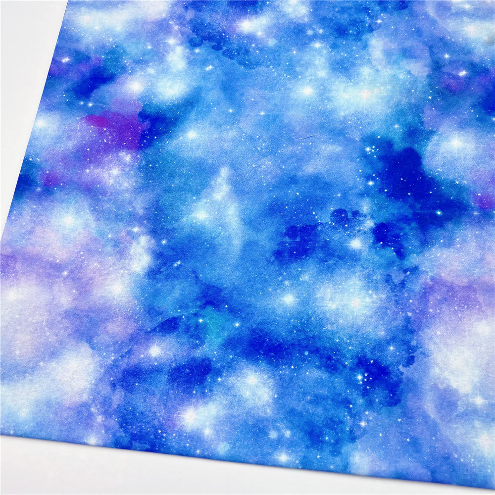 Blue starry sky watercolor fantasy Halo dyeing print cotton Fabric material hat child dress DIY tablecloth Pillowcase Material