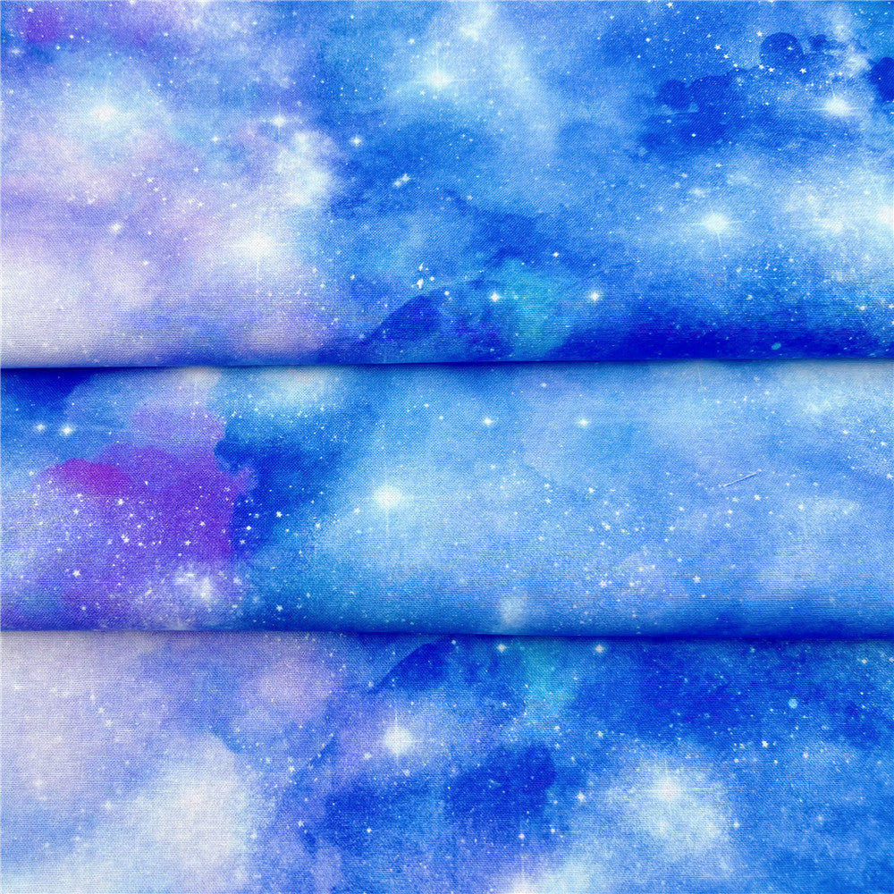 Blue starry sky watercolor fantasy Halo dyeing print cotton Fabric material hat child dress DIY tablecloth Pillowcase Material