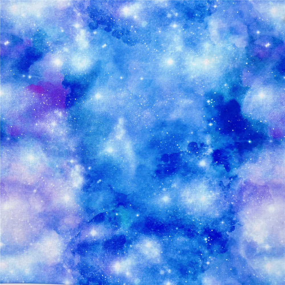 Blue starry sky watercolor fantasy Halo dyeing print cotton Fabric material hat child dress DIY tablecloth Pillowcase Material