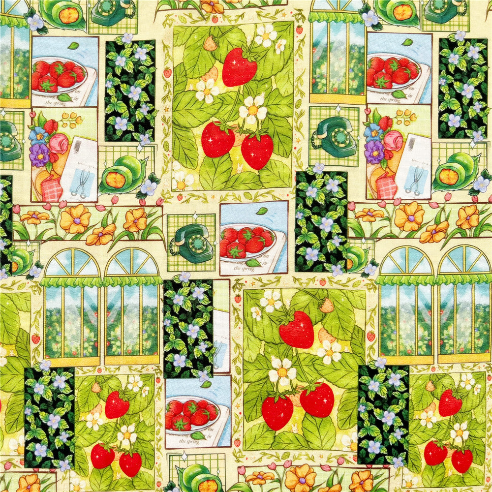 100% Cotton Fabric Strawberry garden puzzle Printed Cotton Fabric DIY Patchwork Textile Tissue Home Decor