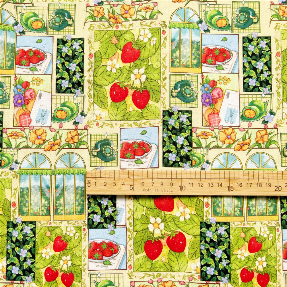 100% Cotton Fabric Strawberry garden puzzle Printed Cotton Fabric DIY Patchwork Textile Tissue Home Decor