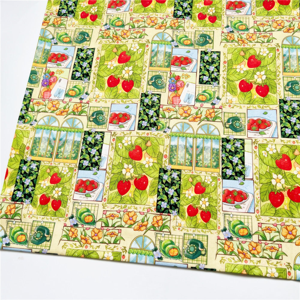 100% Cotton Fabric Strawberry garden puzzle Printed Cotton Fabric DIY Patchwork Textile Tissue Home Decor