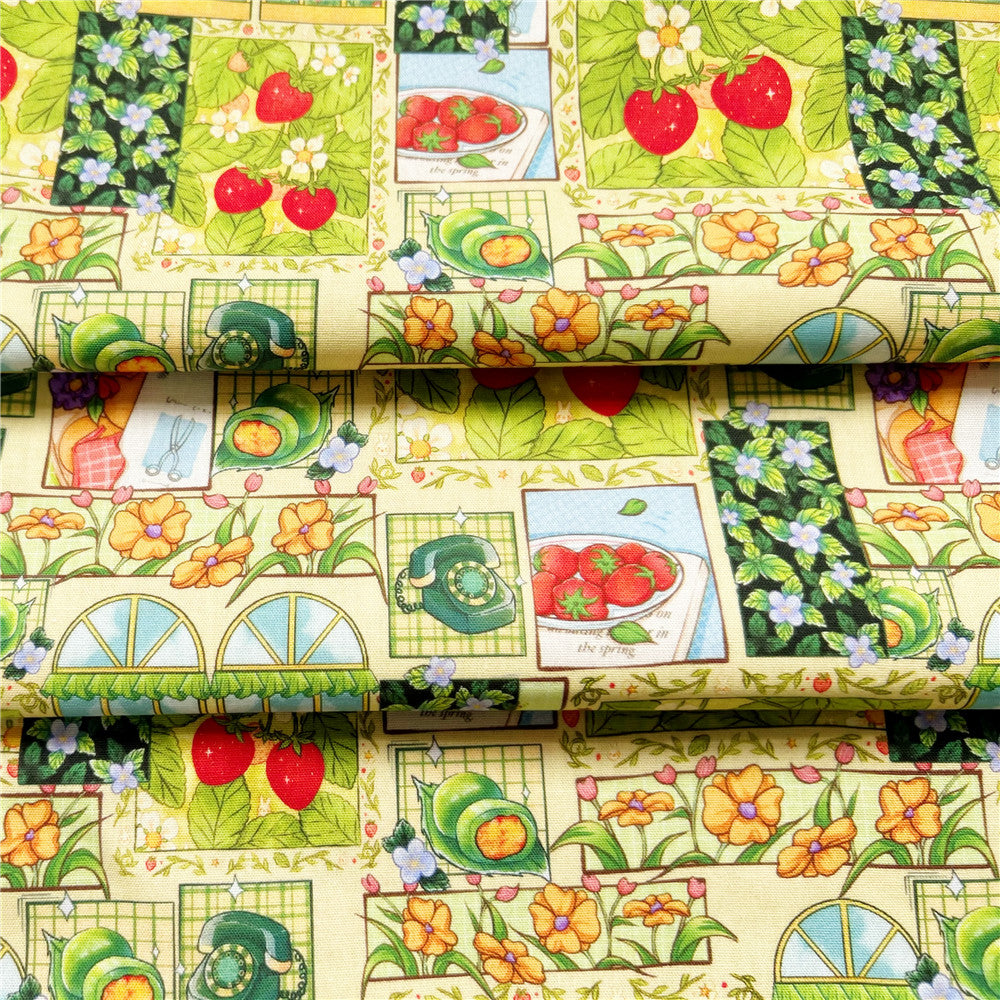 100% Cotton Fabric Strawberry garden puzzle Printed Cotton Fabric DIY Patchwork Textile Tissue Home Decor