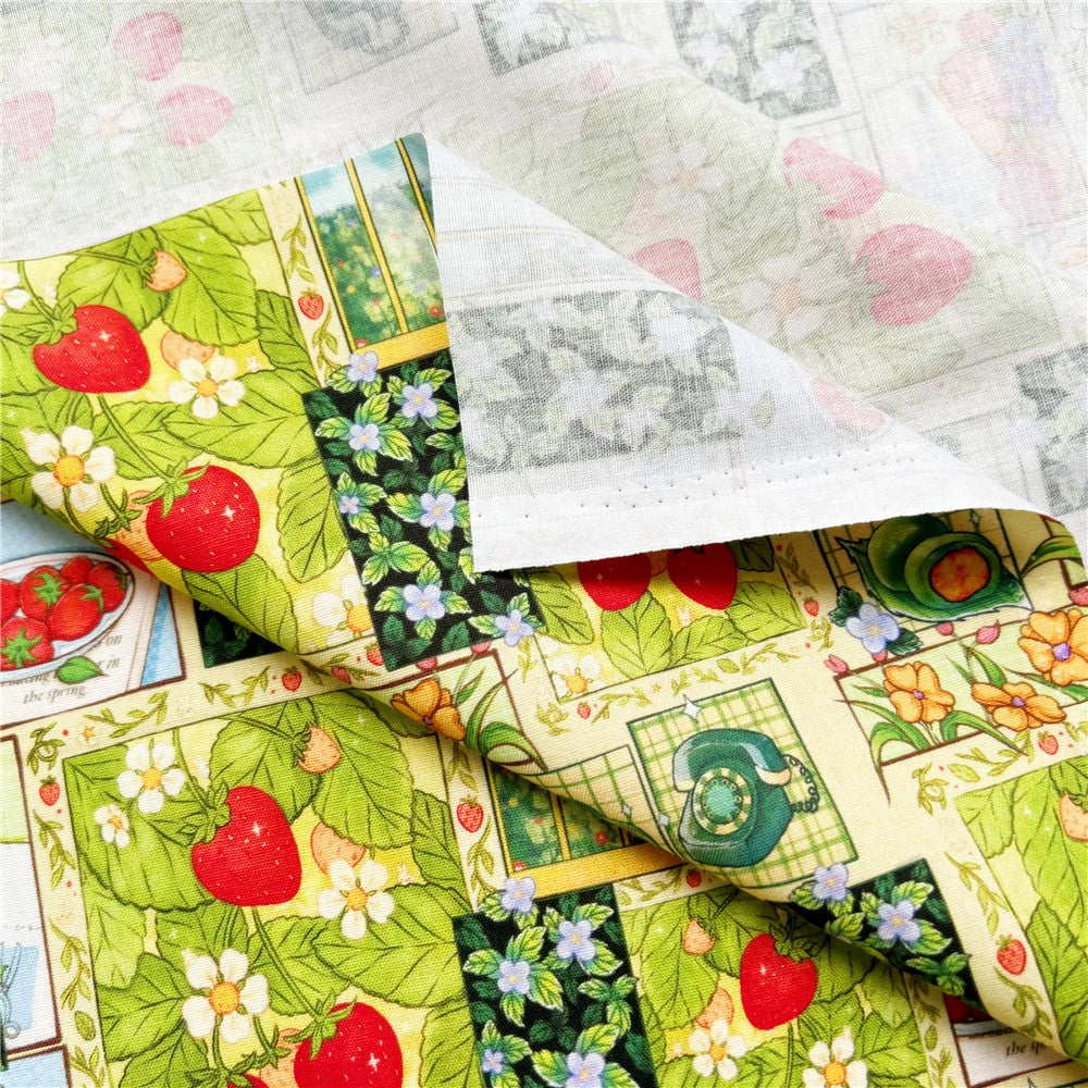 100% Cotton Fabric Strawberry garden puzzle Printed Cotton Fabric DIY Patchwork Textile Tissue Home Decor