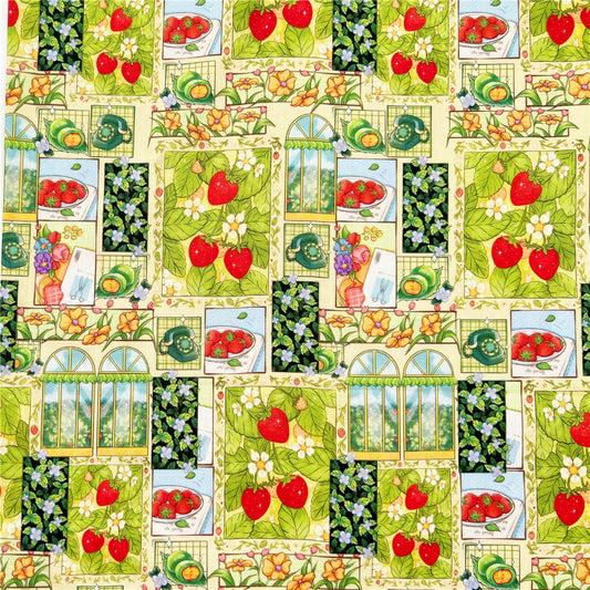 100% Cotton Fabric Strawberry garden puzzle Printed Cotton Fabric DIY Patchwork Textile Tissue Home Decor