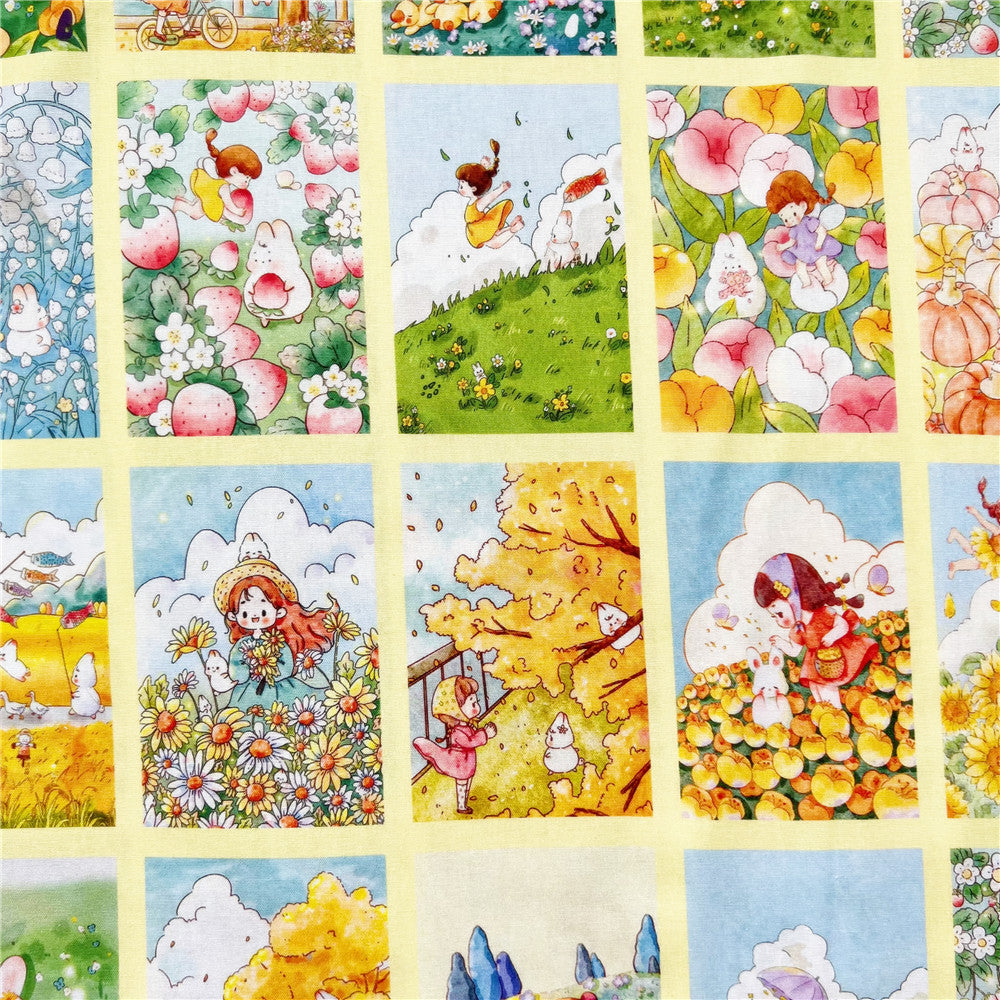 100% Cotton Fabric Cute flower jigsaw girl cartoon Printed Cotton Fabric DIY Patchwork Textile Tissue Home Decor