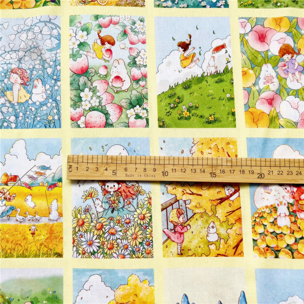 100% Cotton Fabric Cute flower jigsaw girl cartoon Printed Cotton Fabric DIY Patchwork Textile Tissue Home Decor