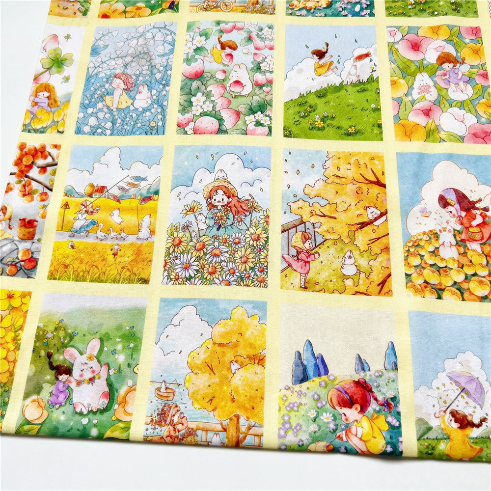 100% Cotton Fabric Cute flower jigsaw girl cartoon Printed Cotton Fabric DIY Patchwork Textile Tissue Home Decor