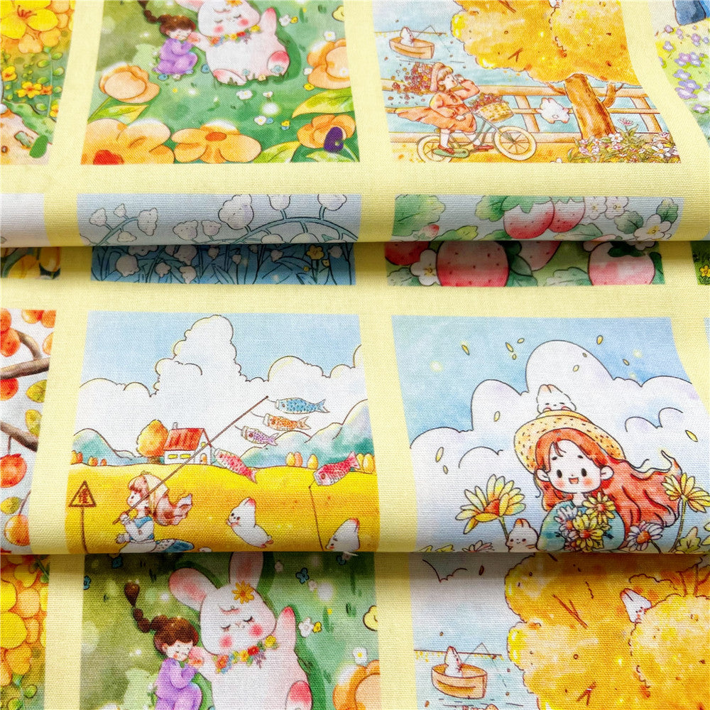 100% Cotton Fabric Cute flower jigsaw girl cartoon Printed Cotton Fabric DIY Patchwork Textile Tissue Home Decor