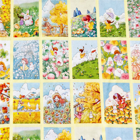 100% Cotton Fabric Cute flower jigsaw girl cartoon Printed Cotton Fabric DIY Patchwork Textile Tissue Home Decor