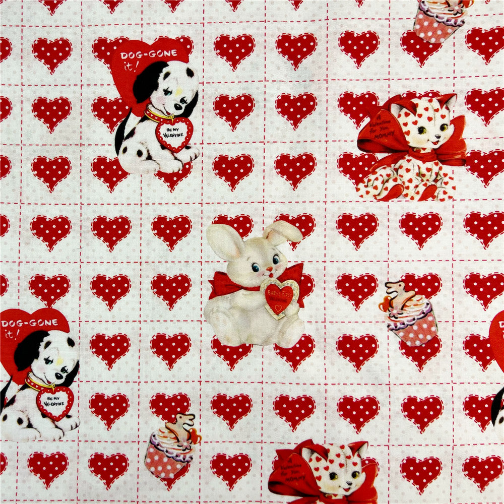 Vintage Showa Love Animals Cotton Fabric Valentine's Day Sewing Cloth baby Dress Clothing Textile Tissue Patchwork headscarf