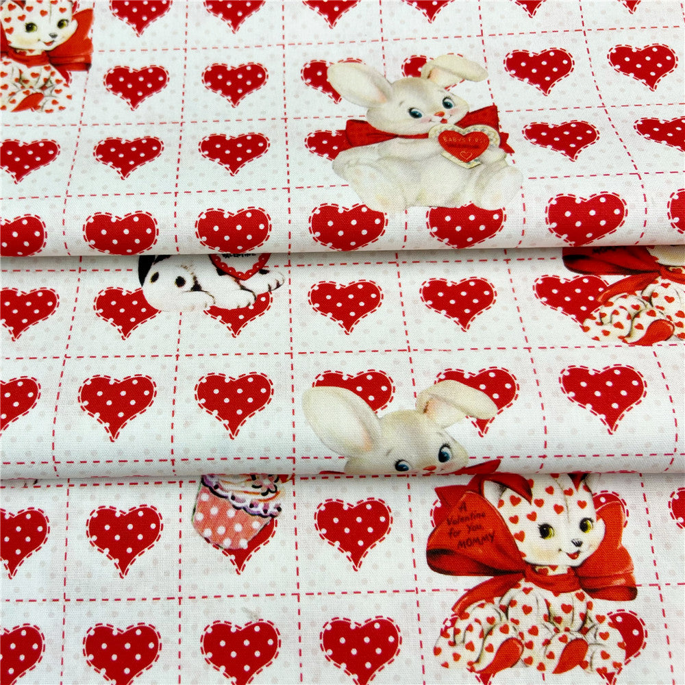 Vintage Showa Love Animals Cotton Fabric Valentine's Day Sewing Cloth baby Dress Clothing Textile Tissue Patchwork headscarf