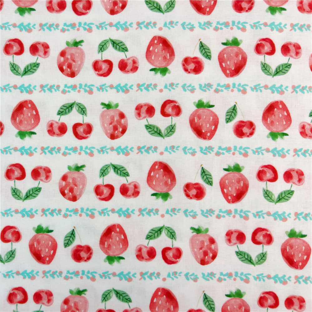 100% Cotton Fabric Cartoon Summer Pink Cherry Strawberry Printed Cotton Fabric DIY Patchwork Textile Tissue Home Decor