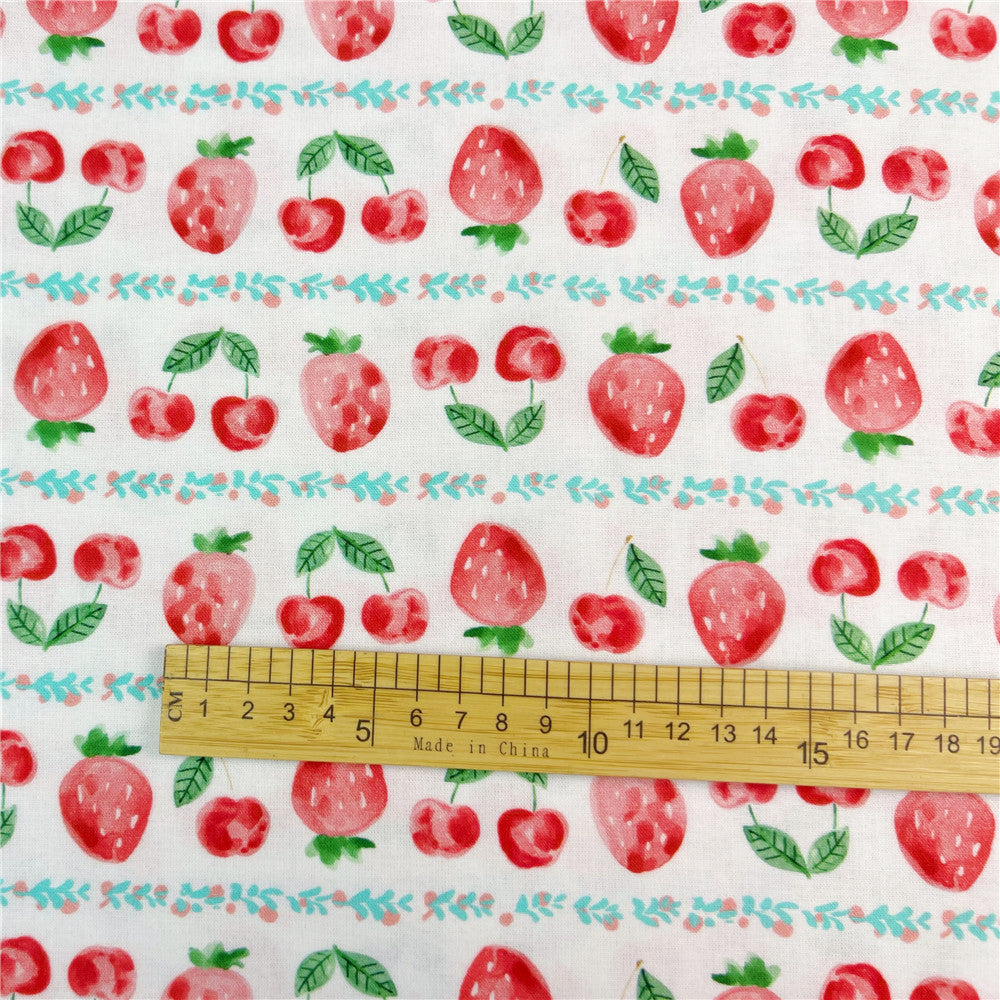 100% Cotton Fabric Cartoon Summer Pink Cherry Strawberry Printed Cotton Fabric DIY Patchwork Textile Tissue Home Decor