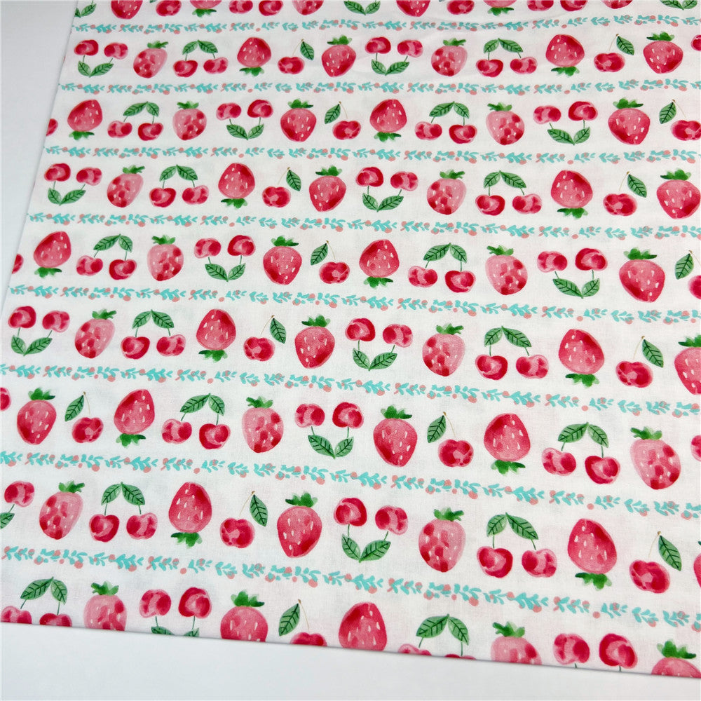 100% Cotton Fabric Cartoon Summer Pink Cherry Strawberry Printed Cotton Fabric DIY Patchwork Textile Tissue Home Decor