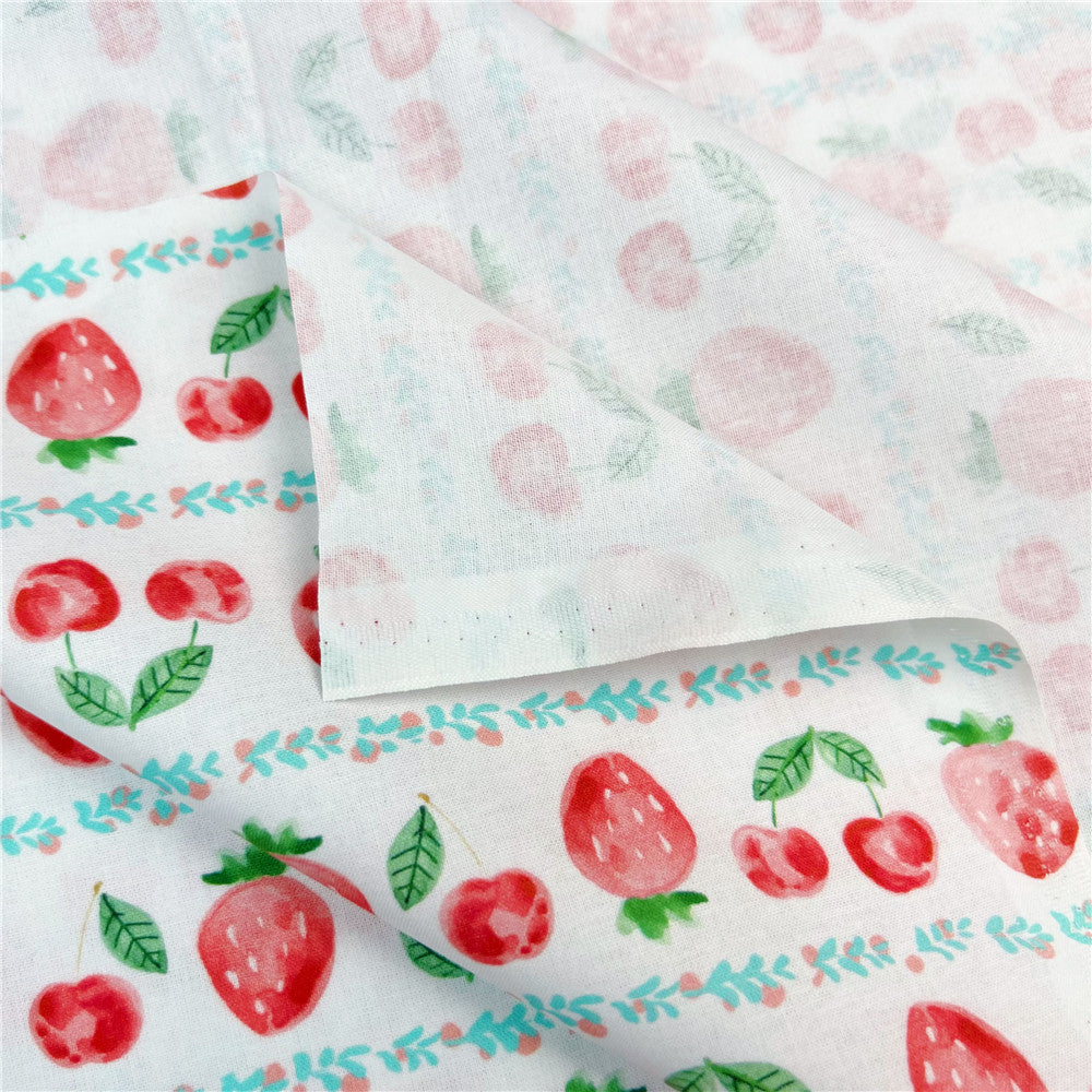 100% Cotton Fabric Cartoon Summer Pink Cherry Strawberry Printed Cotton Fabric DIY Patchwork Textile Tissue Home Decor