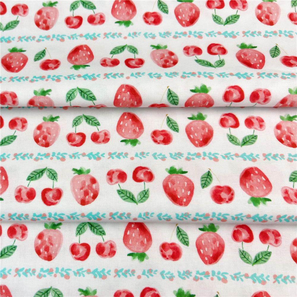 100% Cotton Fabric Cartoon Summer Pink Cherry Strawberry Printed Cotton Fabric DIY Patchwork Textile Tissue Home Decor