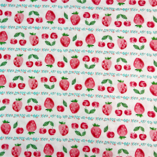 100% Cotton Fabric Cartoon Summer Pink Cherry Strawberry Printed Cotton Fabric DIY Patchwork Textile Tissue Home Decor