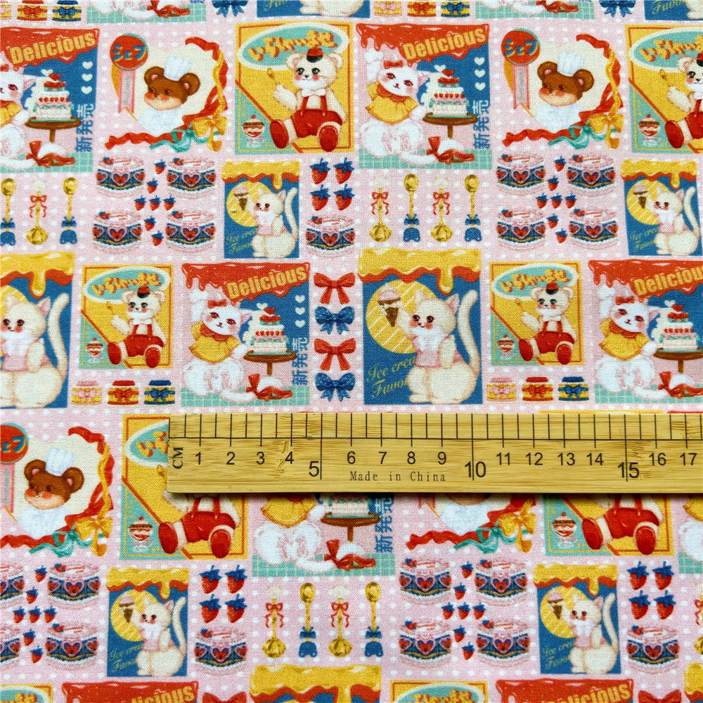 Retro Showa Puzzle Animal Poster cotton Fabric Patchwork Tissue Kid Home Textile Sewing Doll Dress Curtain