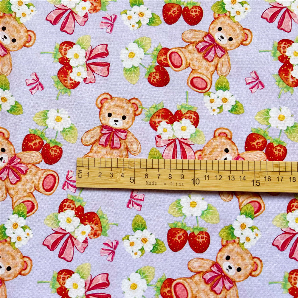 Retro Strawberry cherry bear 100% Cotton Fabric DIY Handmade Sewing Patchwork fabric by yard for dresses fabric for sewing